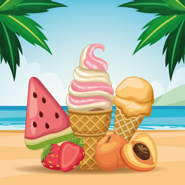 Ice Lolly And Ice Cream With Fruit