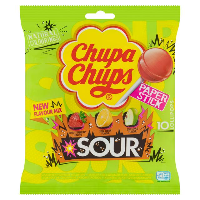 Chupa Chups Sour Assorted Flavour Lollipops X10 120g‏
