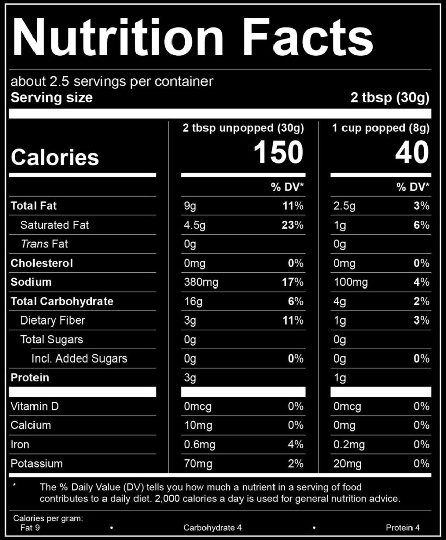 Sea Salt Black Pepper Nutrition Labels